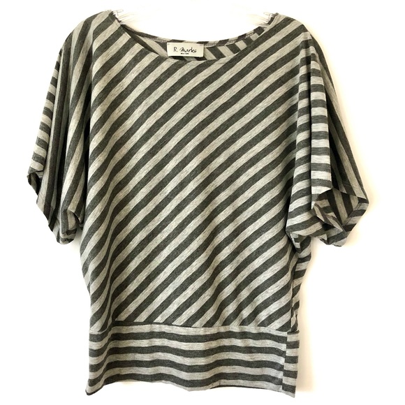 R. Marks Tops - R. MARKS NY Gray Striped Dolman Sleeve Tee, M